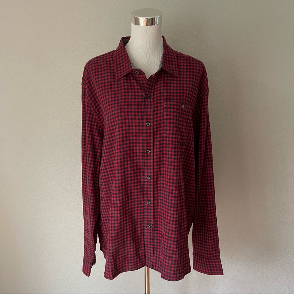 Copper & Oak Supply Flannel With Benefits Gingham Red/Blue Button Down Shirt XXL